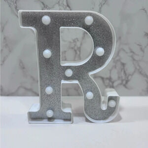 Light up Marquee Style Letter R White & Silver Decorative Glam Decor